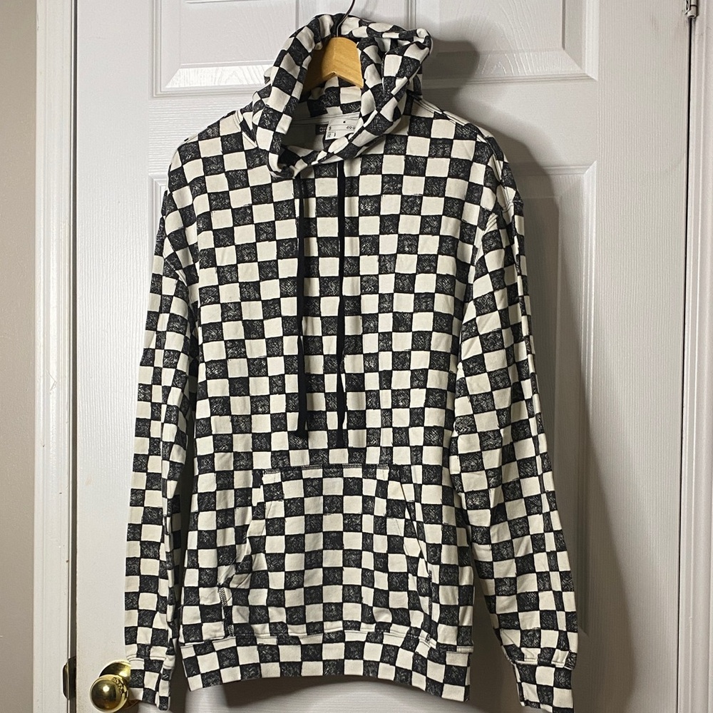 H&M Black and White Checkered Pullover Hoodie#1